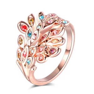 Cubic Zirconia & 18K Rose Gold-Plated Peacock Feather Ring