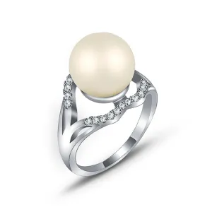 Cubic Zirconia & Pearl Silver-Plated Openwork Ring