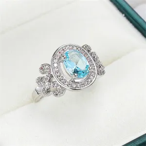 Cubic Zirconia & Sea Blue Crystal Halo Butterfly Ring