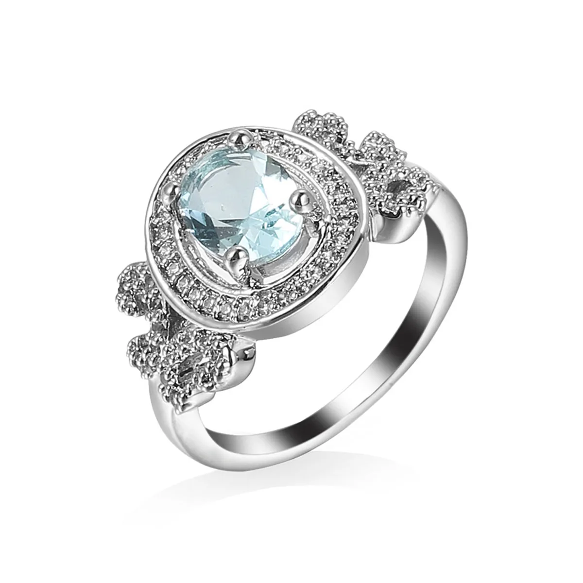 Cubic Zirconia & Sea Blue Crystal Halo Butterfly Ring