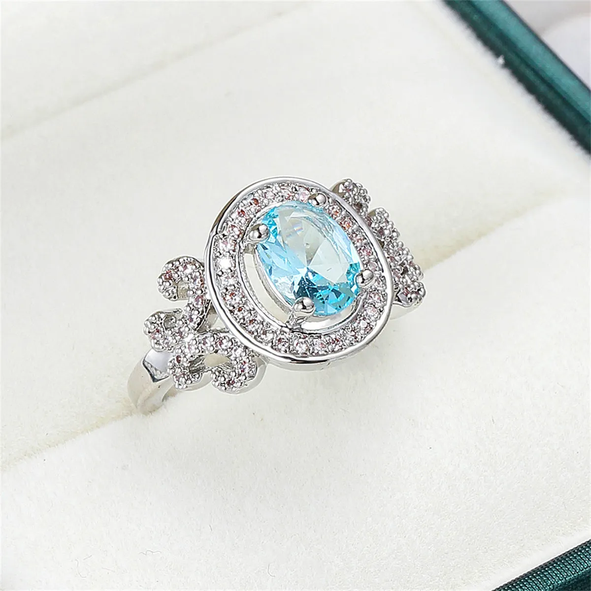 Cubic Zirconia & Sea Blue Crystal Halo Butterfly Ring
