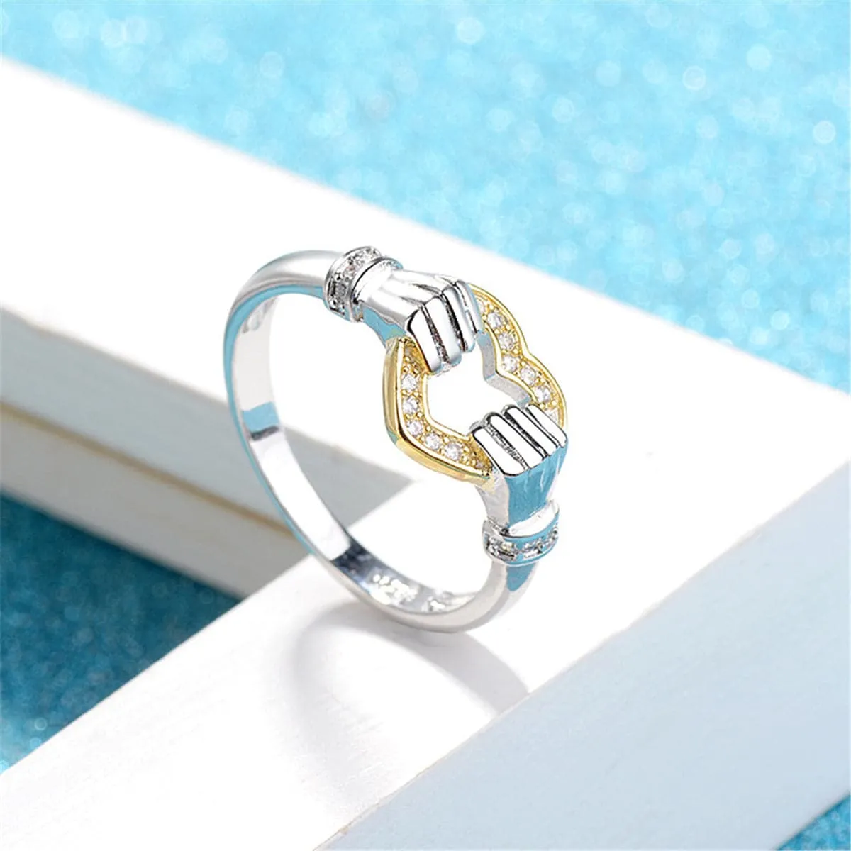 Cubic Zirconia & Two-Tone Heart Band Ring
