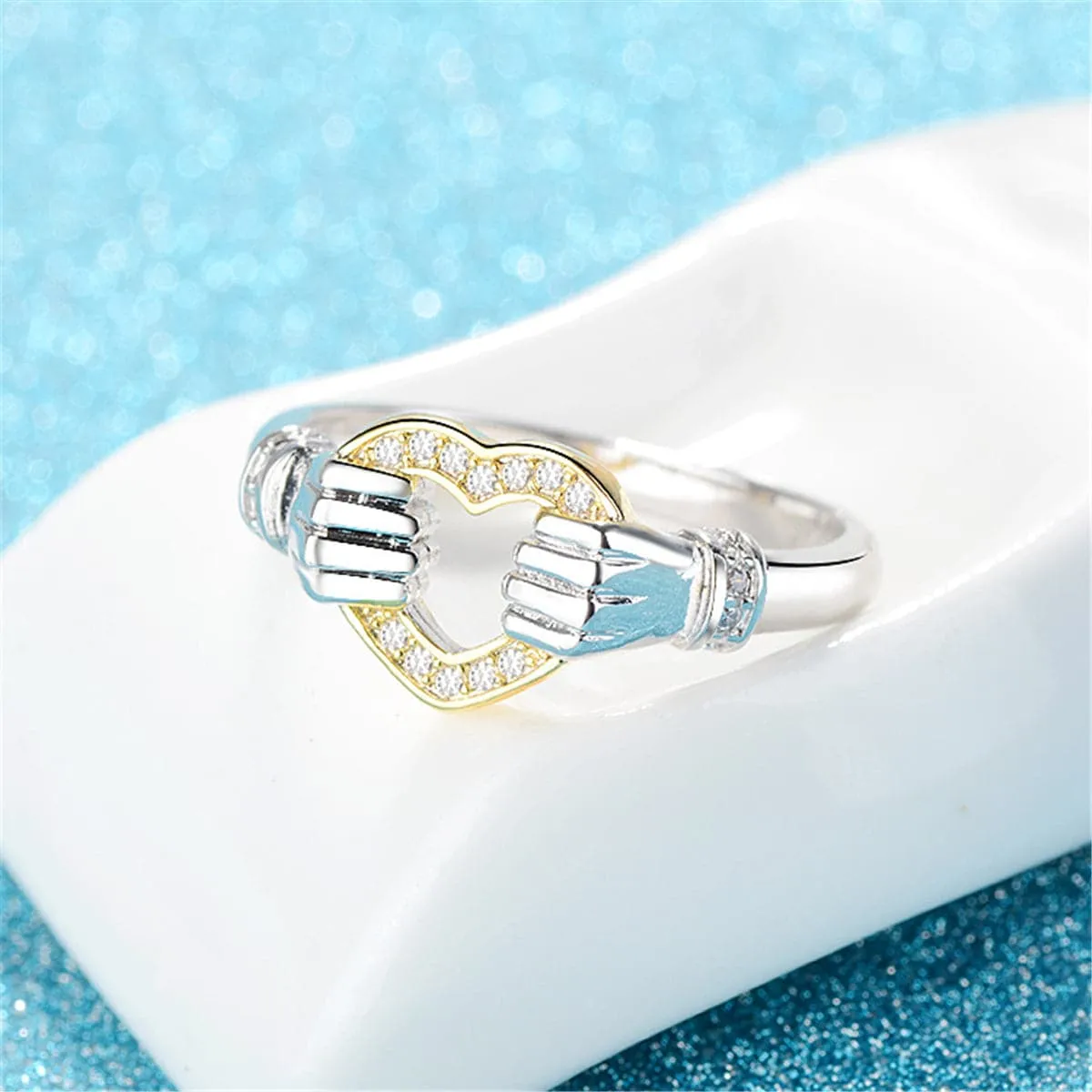 Cubic Zirconia & Two-Tone Heart Band Ring