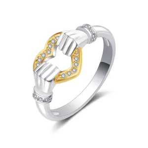 Cubic Zirconia & Two-Tone Heart Band Ring