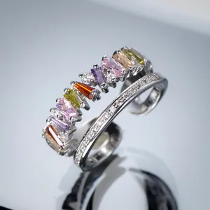 Cubic Zirconia & Vibrant Crystal Cluster Pavé Layered Ring