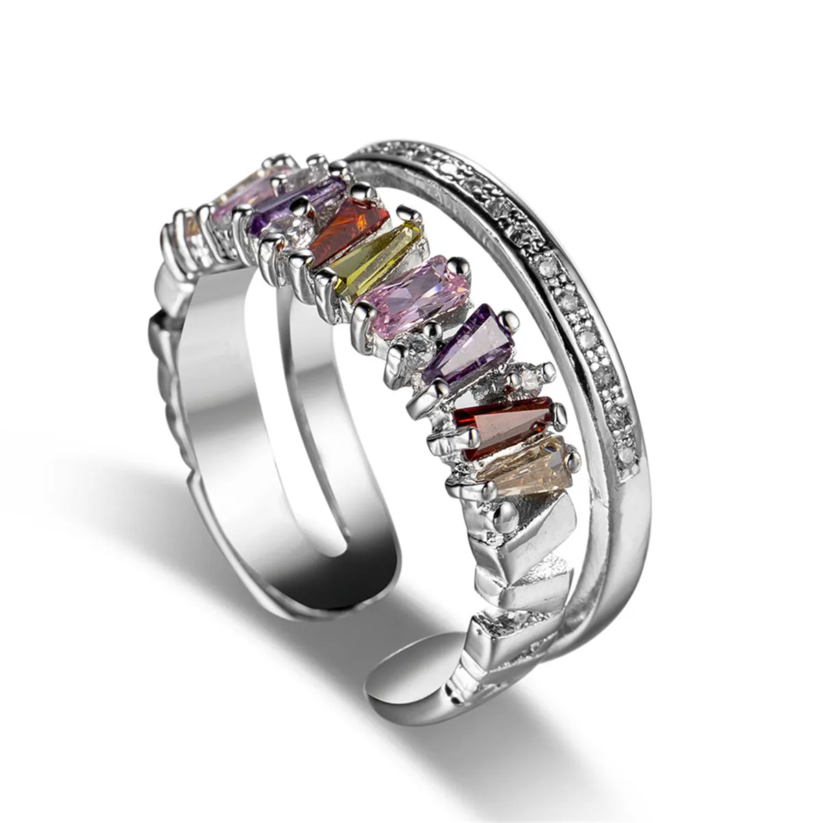 Cubic Zirconia & Vibrant Crystal Cluster Pavé Layered Ring