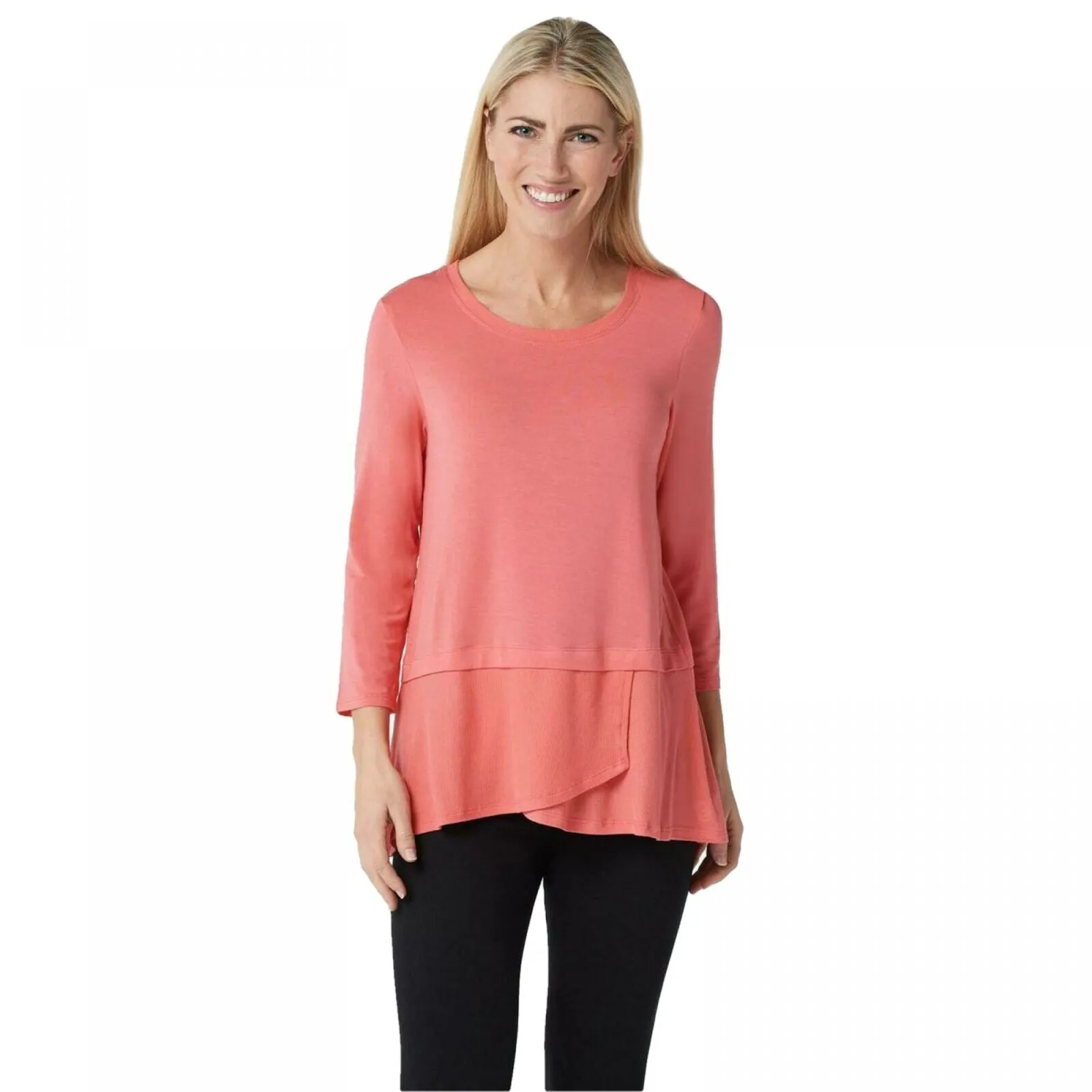 Cuddl Duds Women's Softwear Stretch 3/4 Sleeve Peplum Top