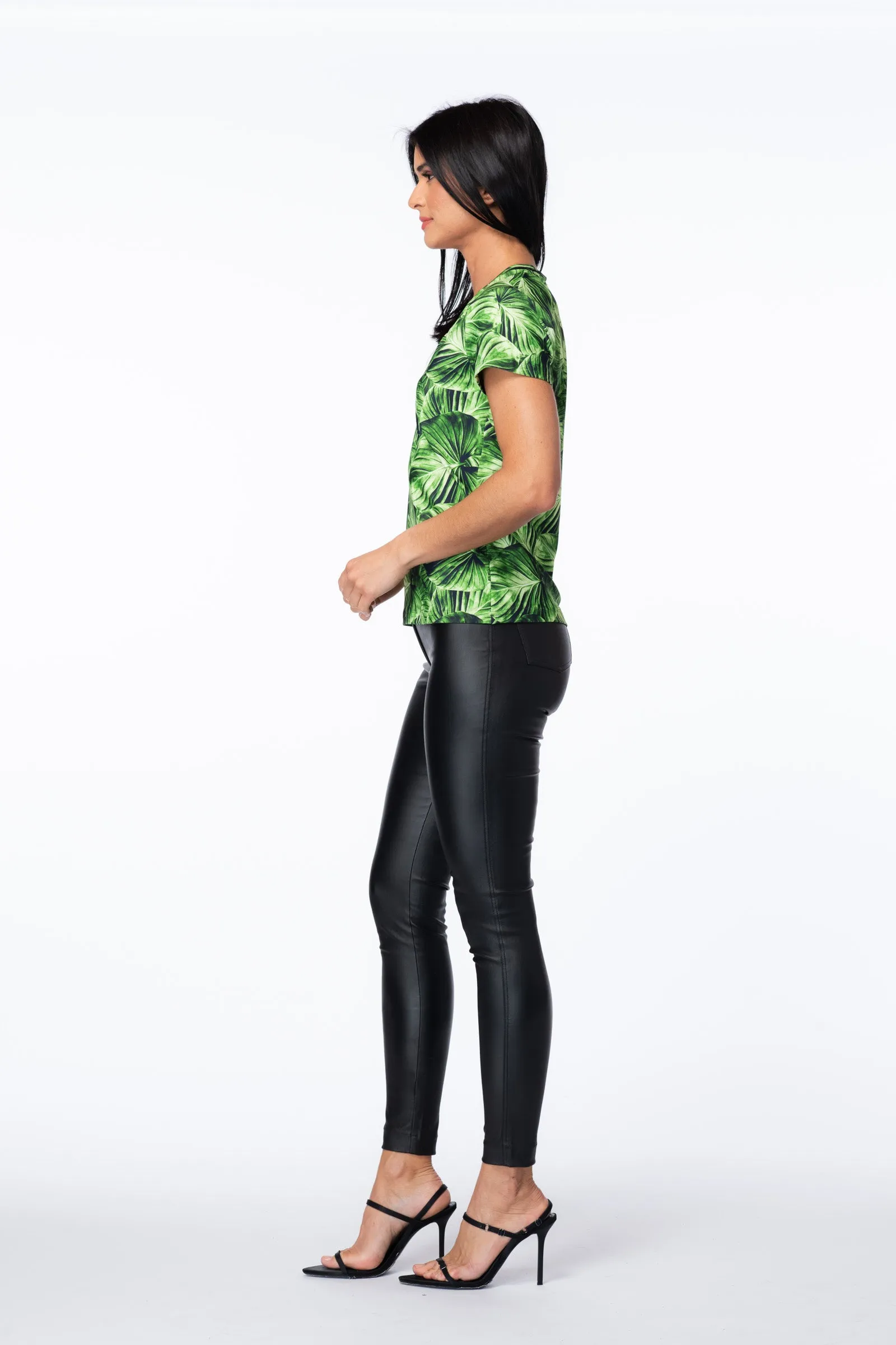 Desire V-Neck Tropical Leaf  T-shirt Top