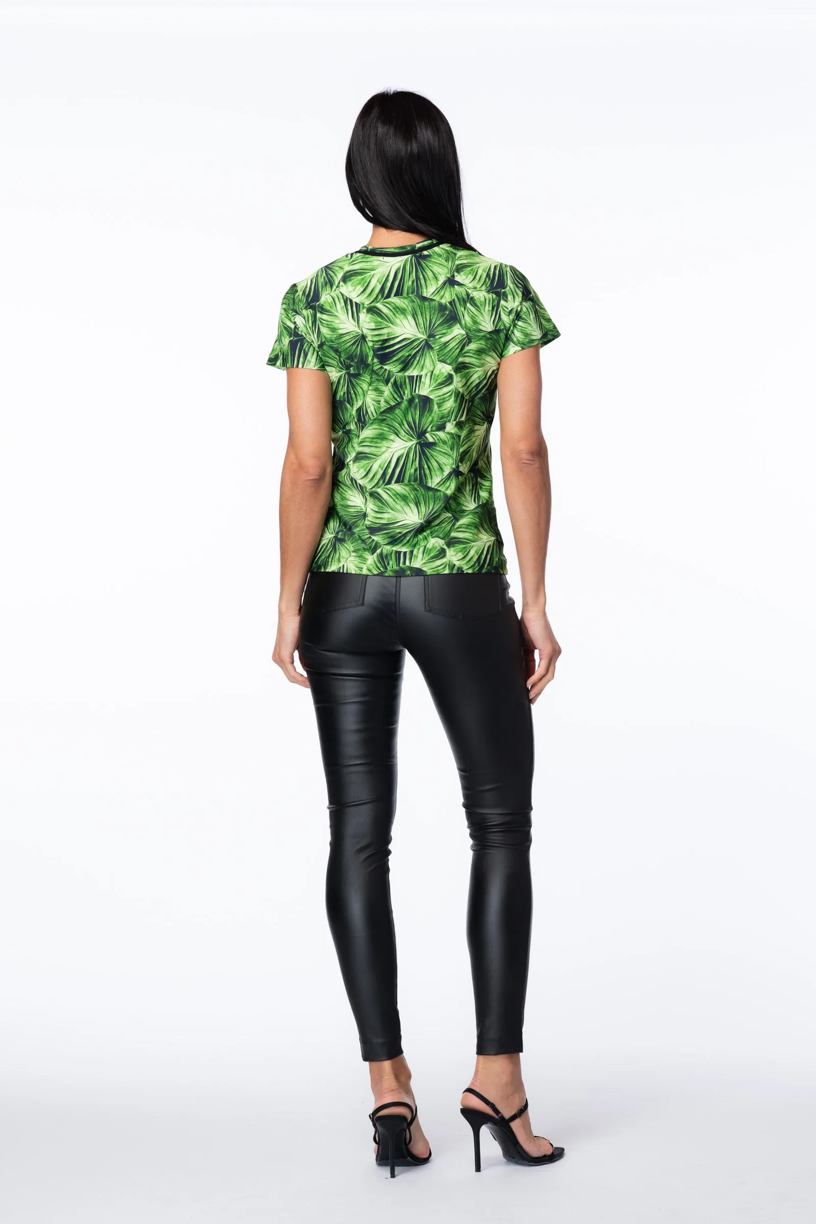 Desire V-Neck Tropical Leaf  T-shirt Top