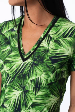 Desire V-Neck Tropical Leaf  T-shirt Top