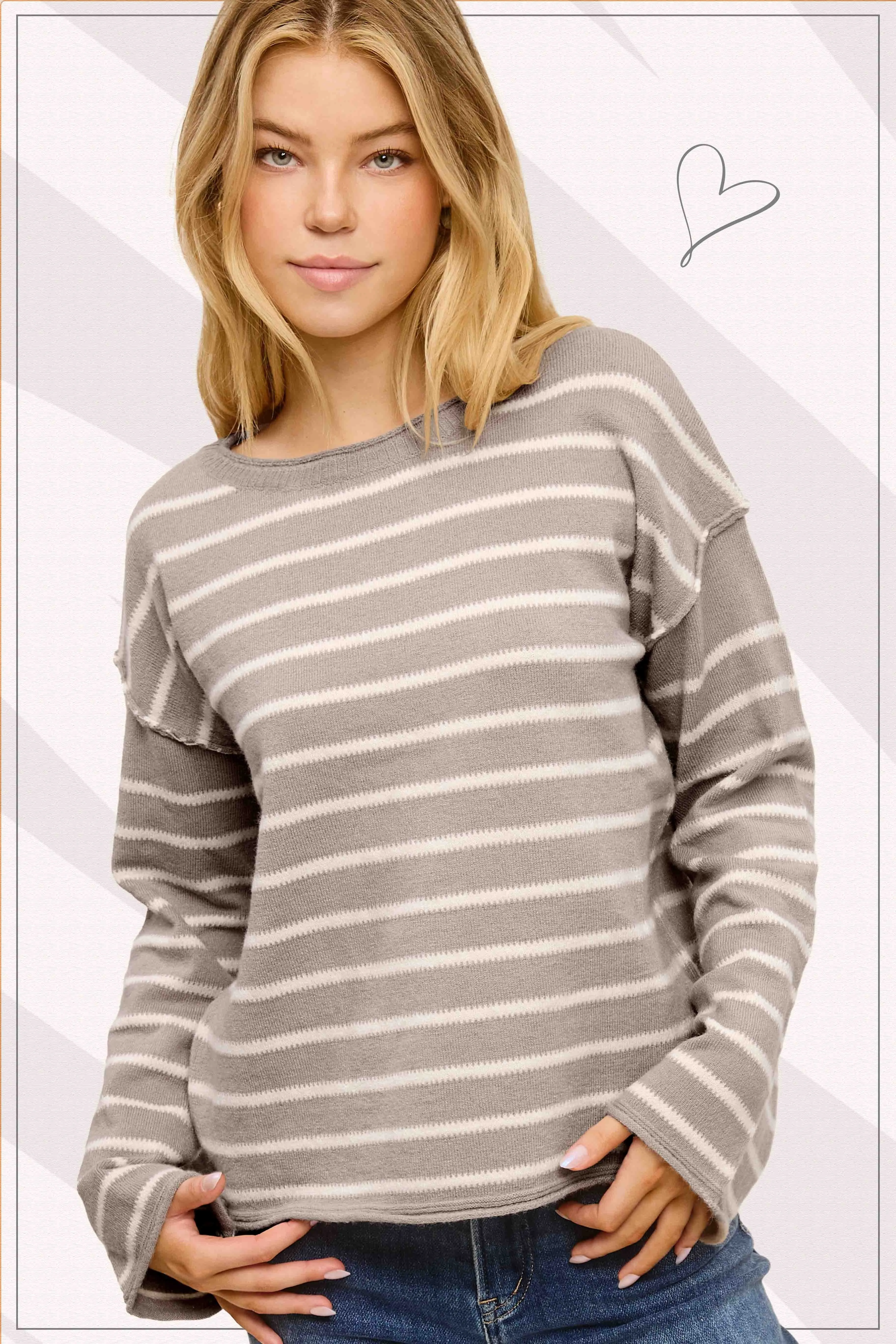 Dexter Super Soft Striped Loose Fit Sweater - Taupe