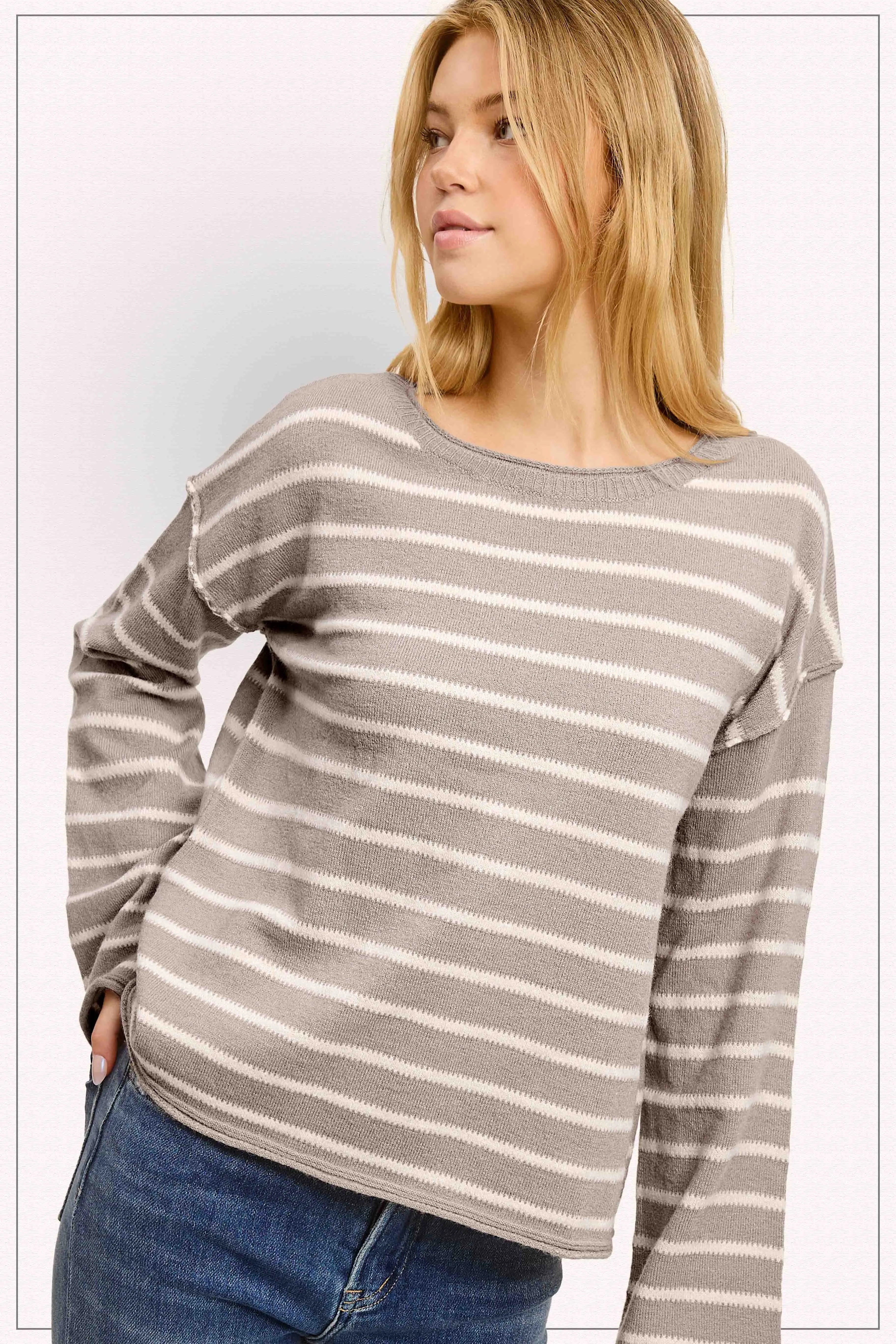 Dexter Super Soft Striped Loose Fit Sweater - Taupe