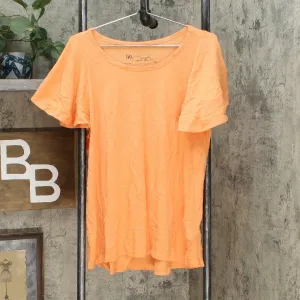 DG2 by Diane Gilman Women's Hi Low Flutter Sleeve T-Shirt Peach XL