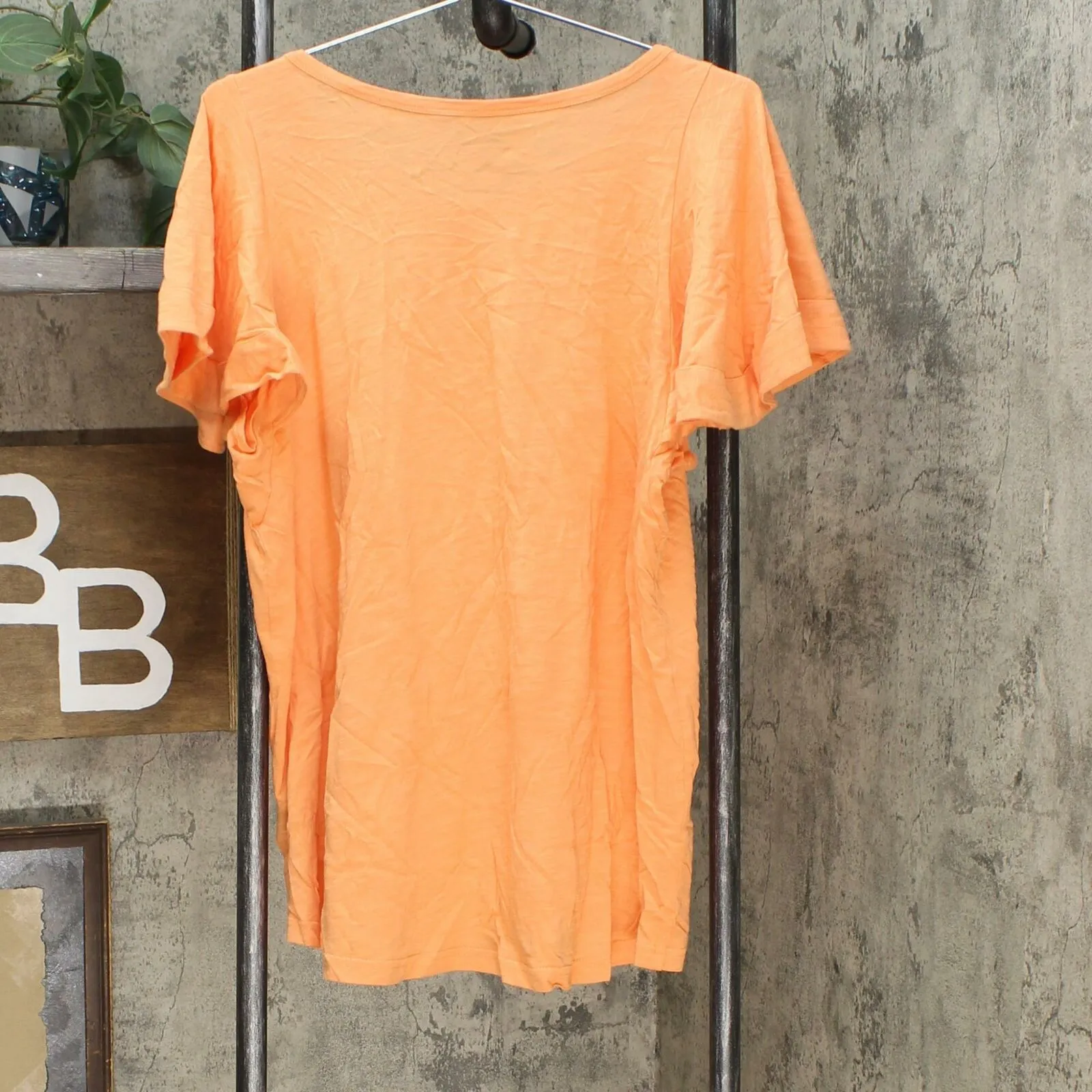 DG2 by Diane Gilman Women's Hi Low Flutter Sleeve T-Shirt Peach XL