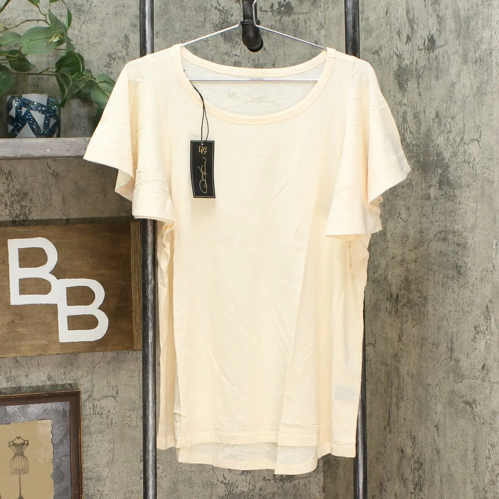 DG2 by Diane Gilman Women's Plus Size Flutter Sleeve T-Shirt