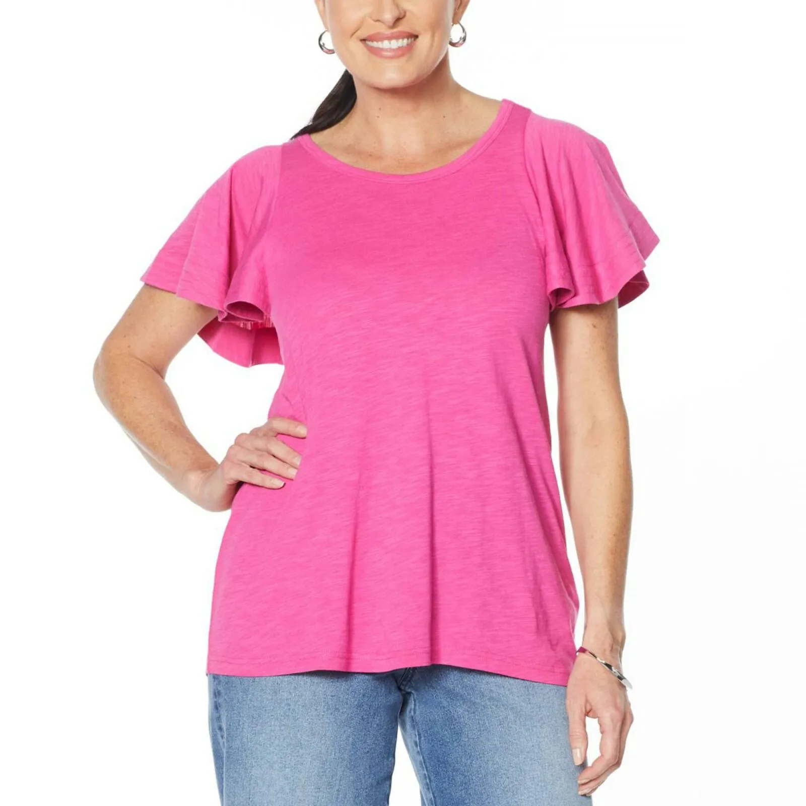 DG2 by Diane Gilman Women's Plus Size Flutter Sleeve T-Shirt