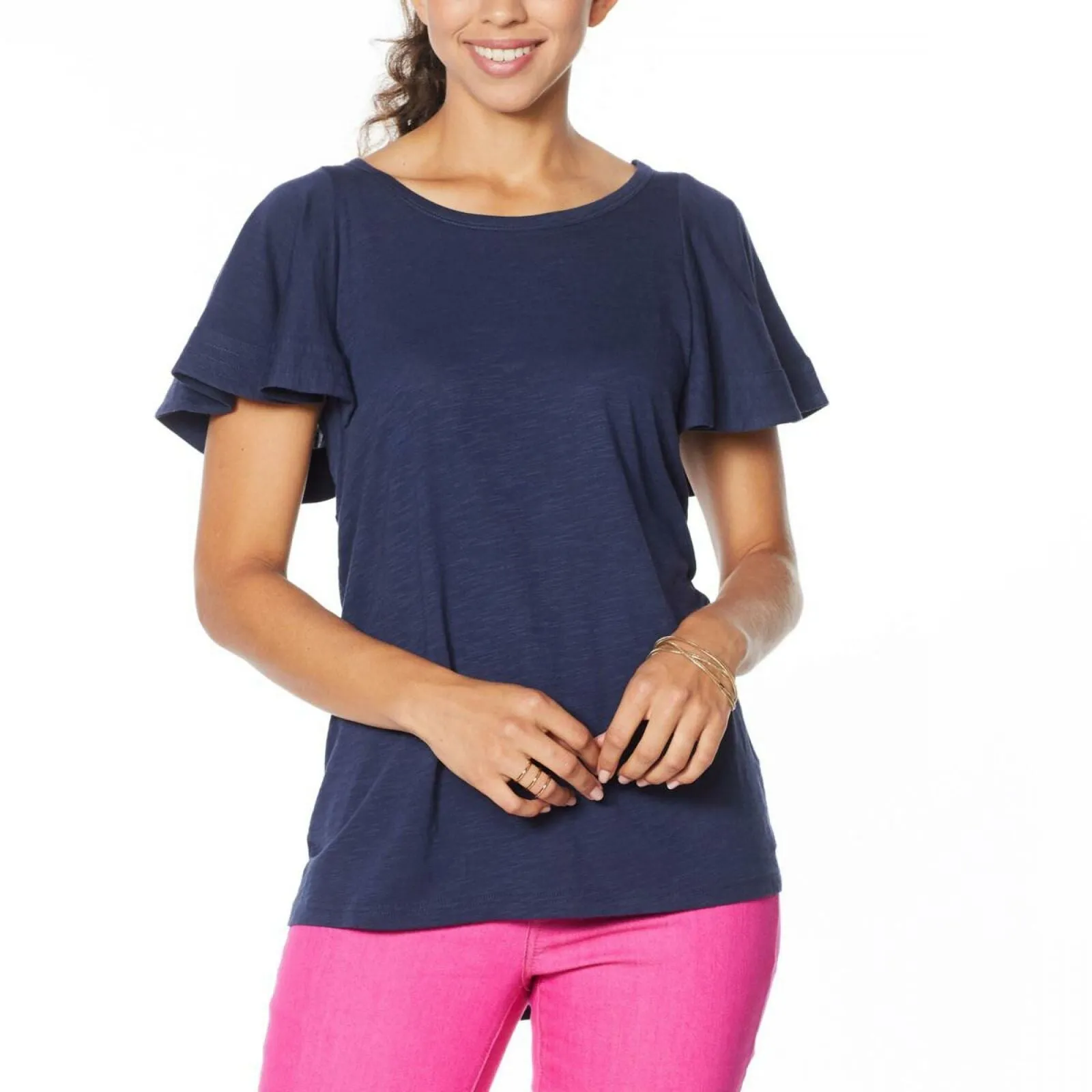 DG2 by Diane Gilman Women's Plus Size Flutter Sleeve T-Shirt