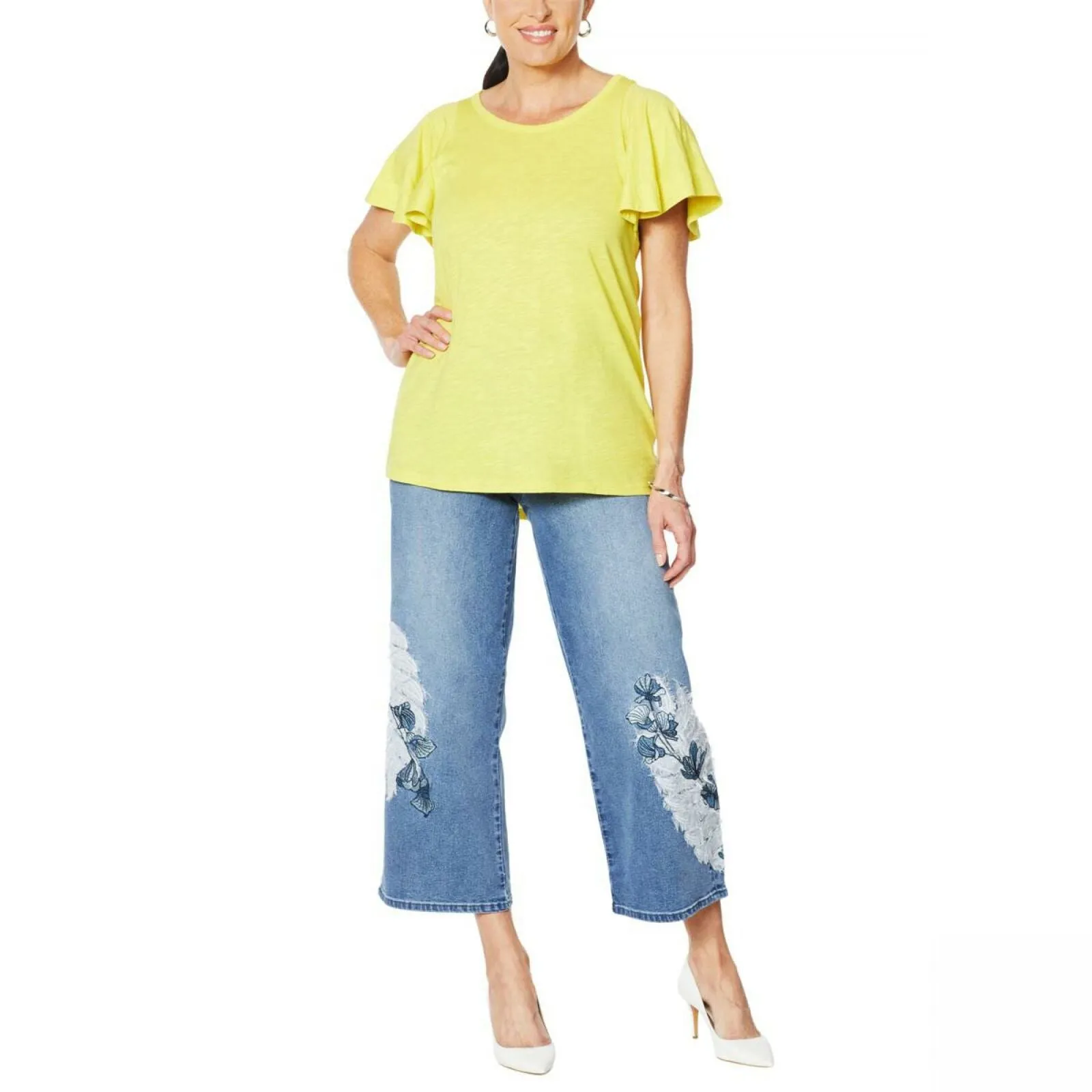 DG2 by Diane Gilman Women's Plus Size Flutter Sleeve T-Shirt