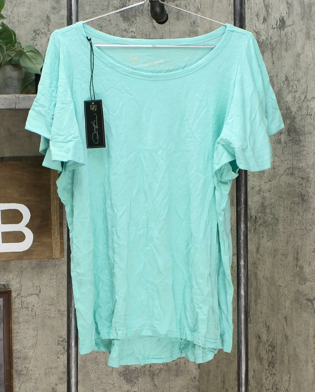 DG2 by Diane Gilman Women's Plus Size Flutter Sleeve T-Shirt