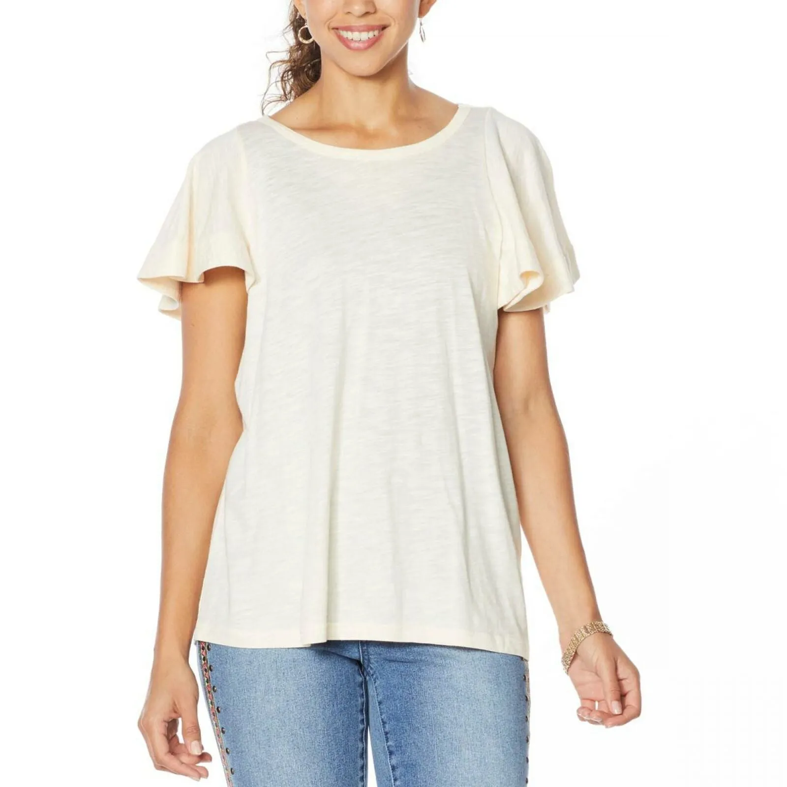 DG2 by Diane Gilman Women's Plus Size Flutter Sleeve T-Shirt