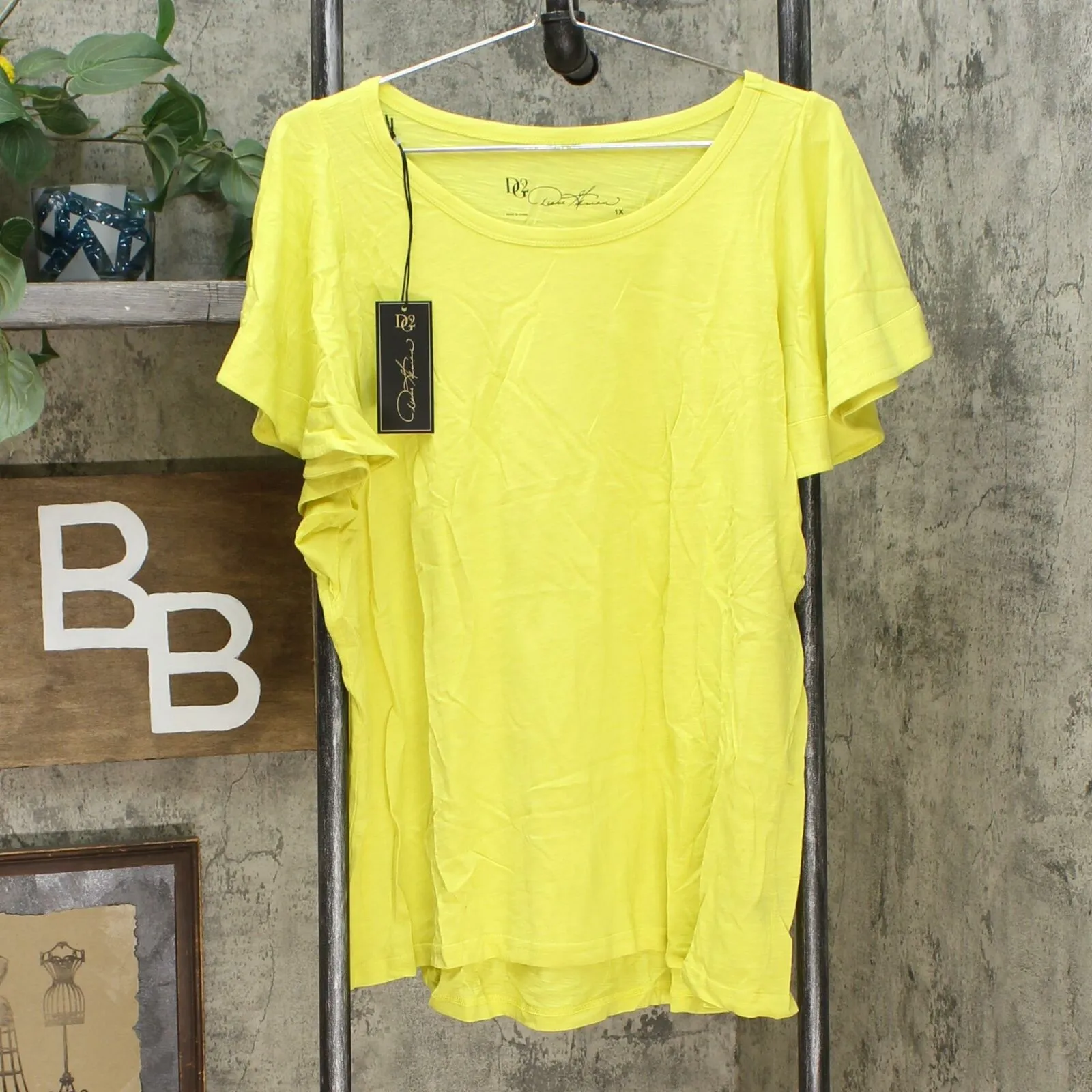 DG2 by Diane Gilman Women's Plus Size Flutter Sleeve T-Shirt