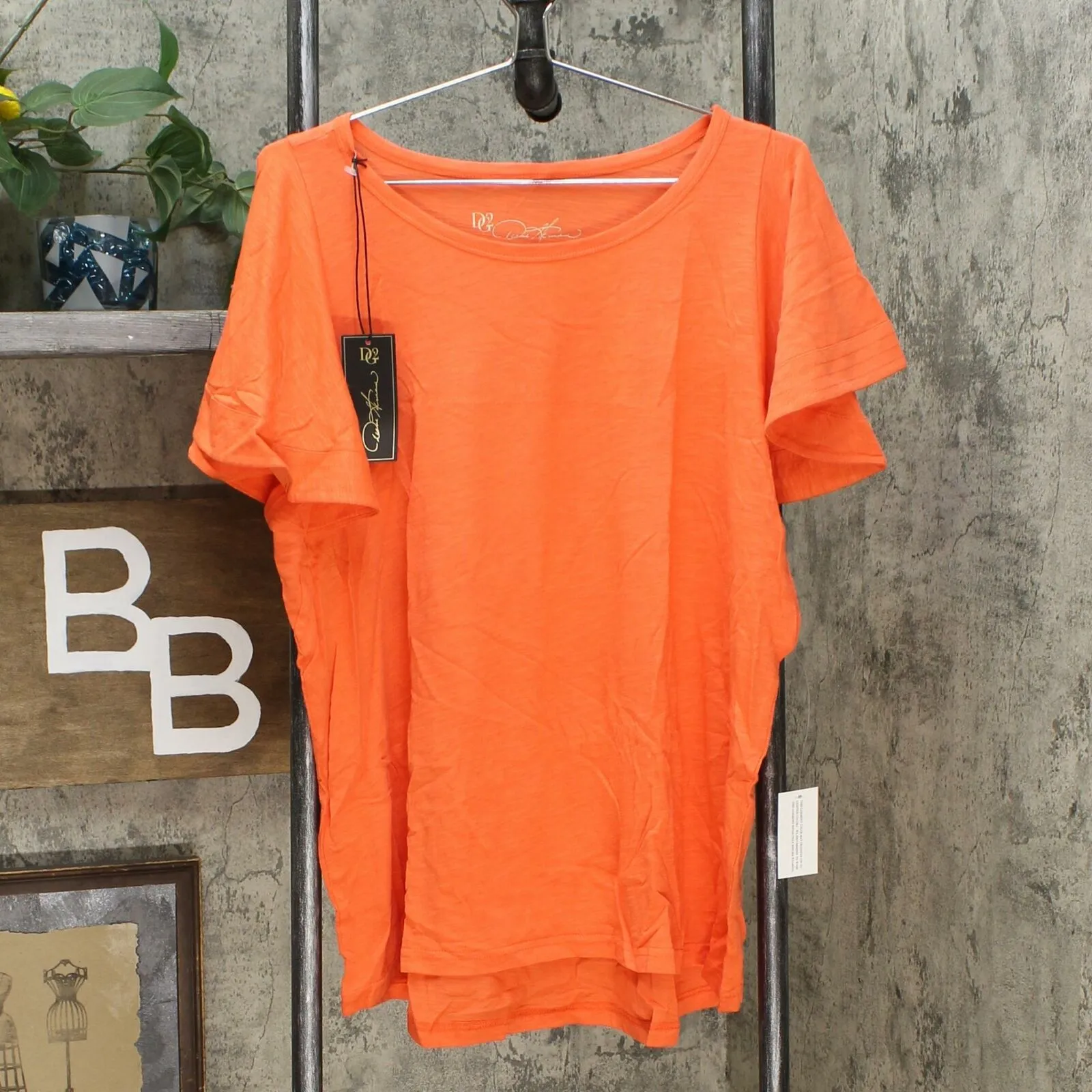 DG2 by Diane Gilman Women's Plus Size Flutter Sleeve T-Shirt