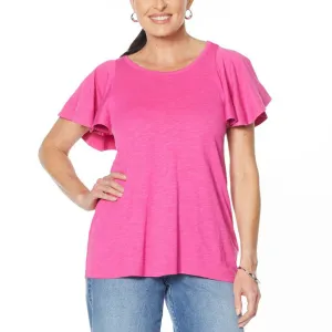 DG2 by Diane Gilman Women's Plus Size Flutter Sleeve T-Shirt