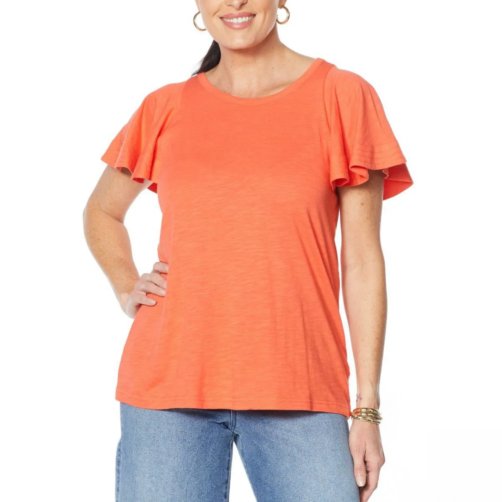 DG2 by Diane Gilman Women's Plus Size Flutter Sleeve T-Shirt