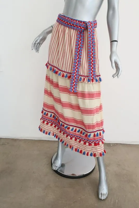 Dodo Bar Or Midi Skirt Gael Red/Ivory Striped Cotton Tie-Waist Size Medium NEW