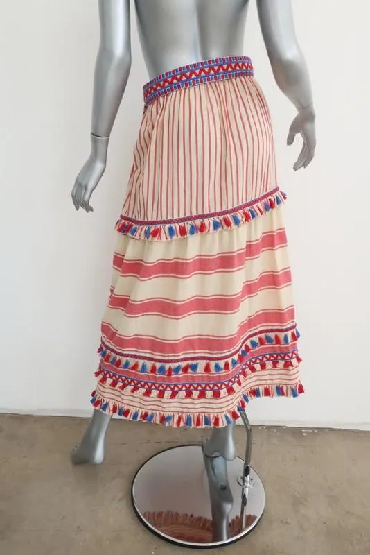 Dodo Bar Or Midi Skirt Gael Red/Ivory Striped Cotton Tie-Waist Size Medium NEW