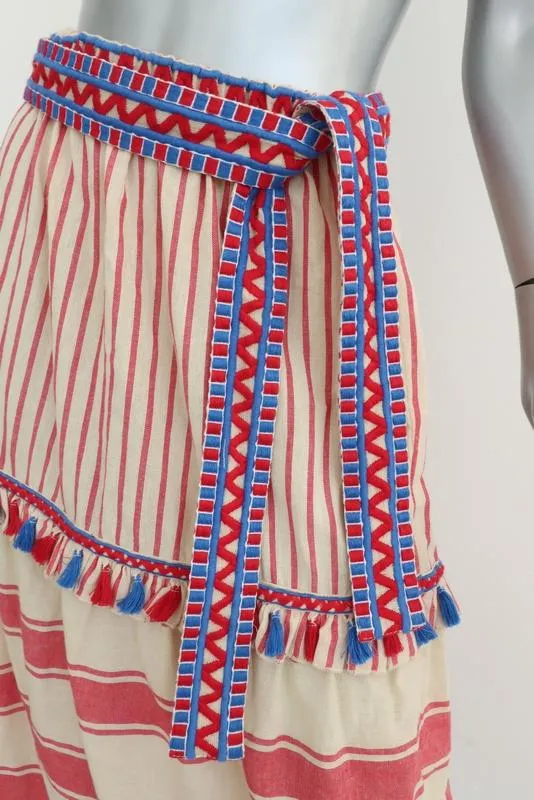 Dodo Bar Or Midi Skirt Gael Red/Ivory Striped Cotton Tie-Waist Size Medium NEW