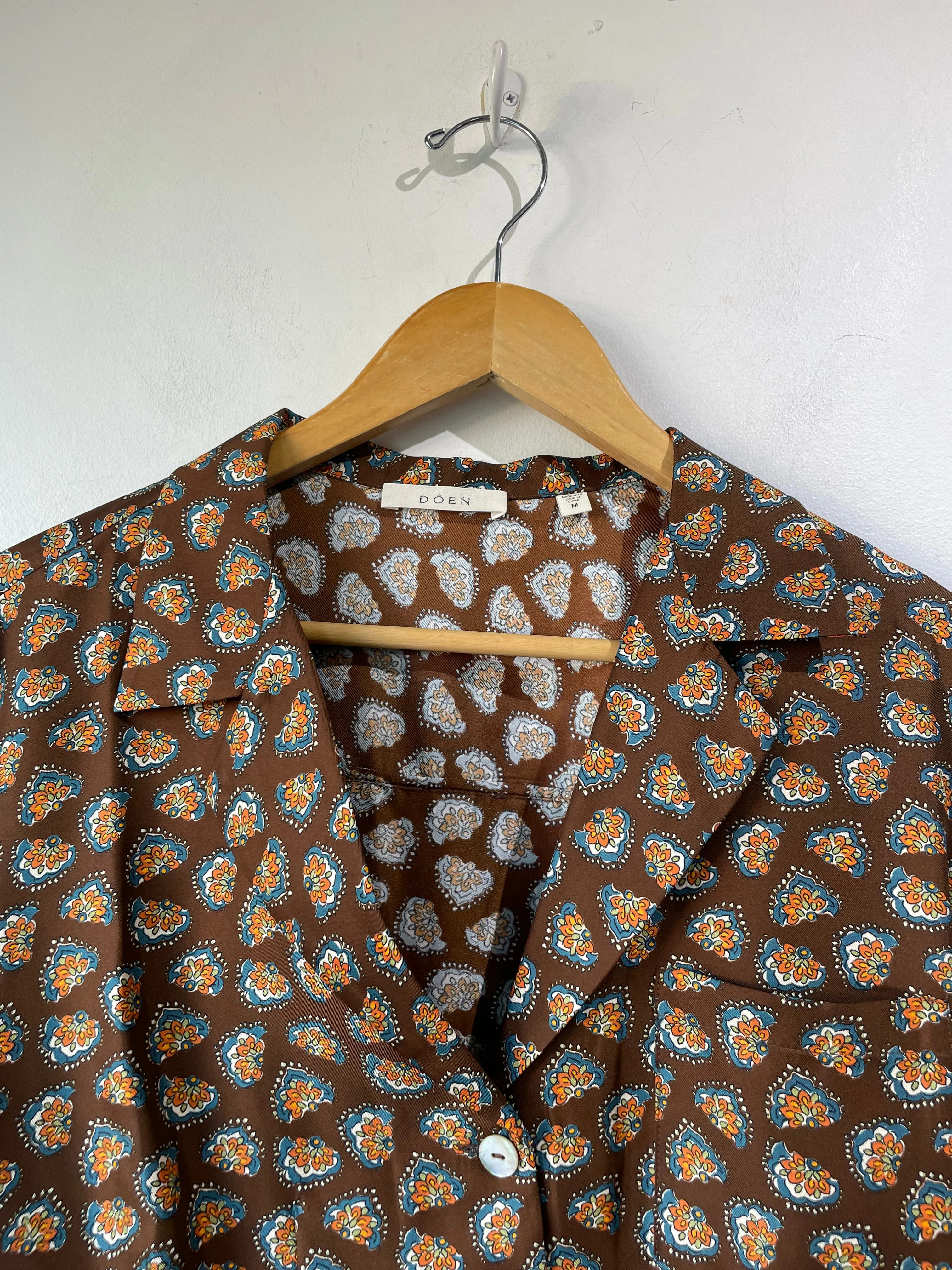 Doen Brown Patterned Silk Abena Blouse