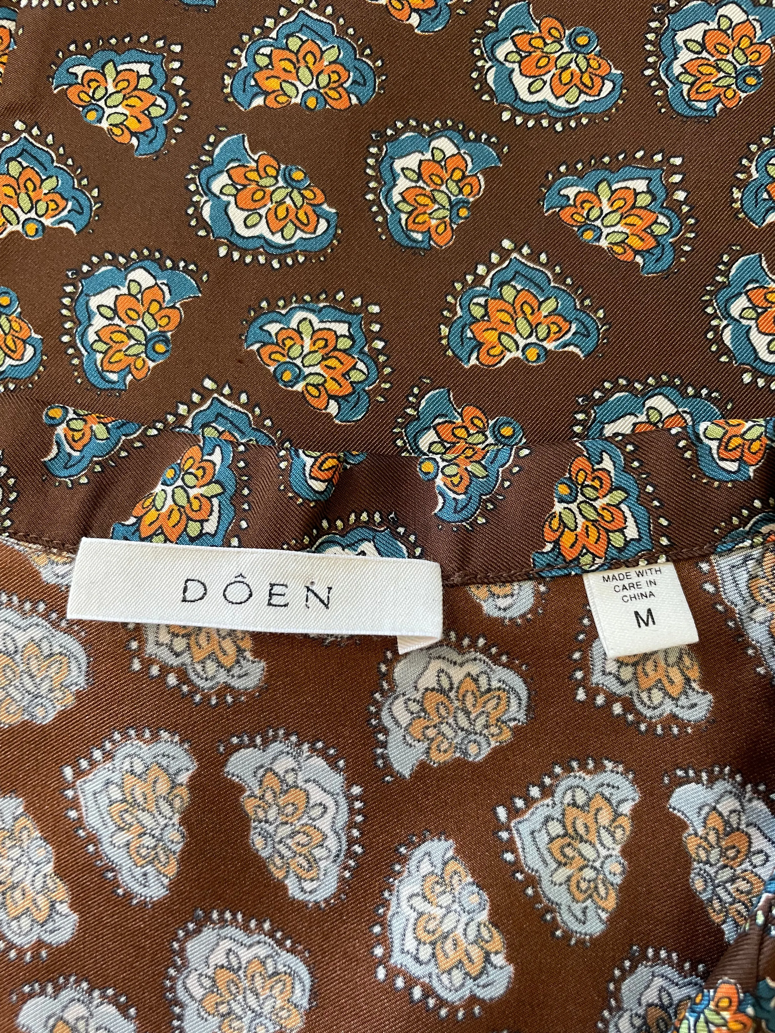 Doen Brown Patterned Silk Abena Blouse