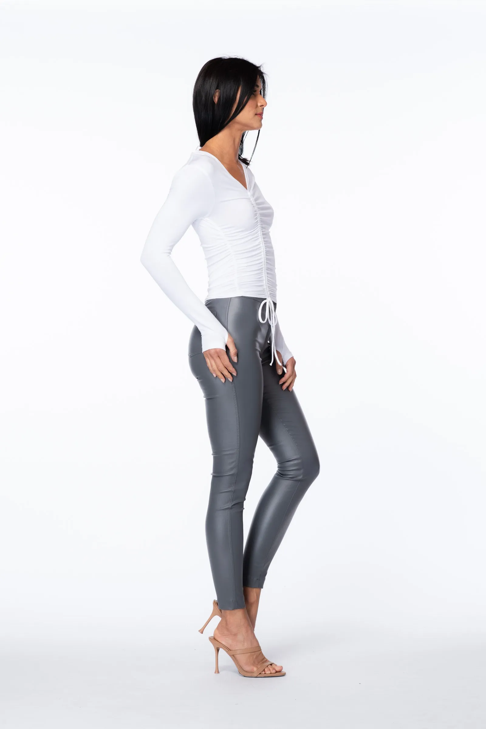 Drawstring Asymmetrical Long-Sleeve Top