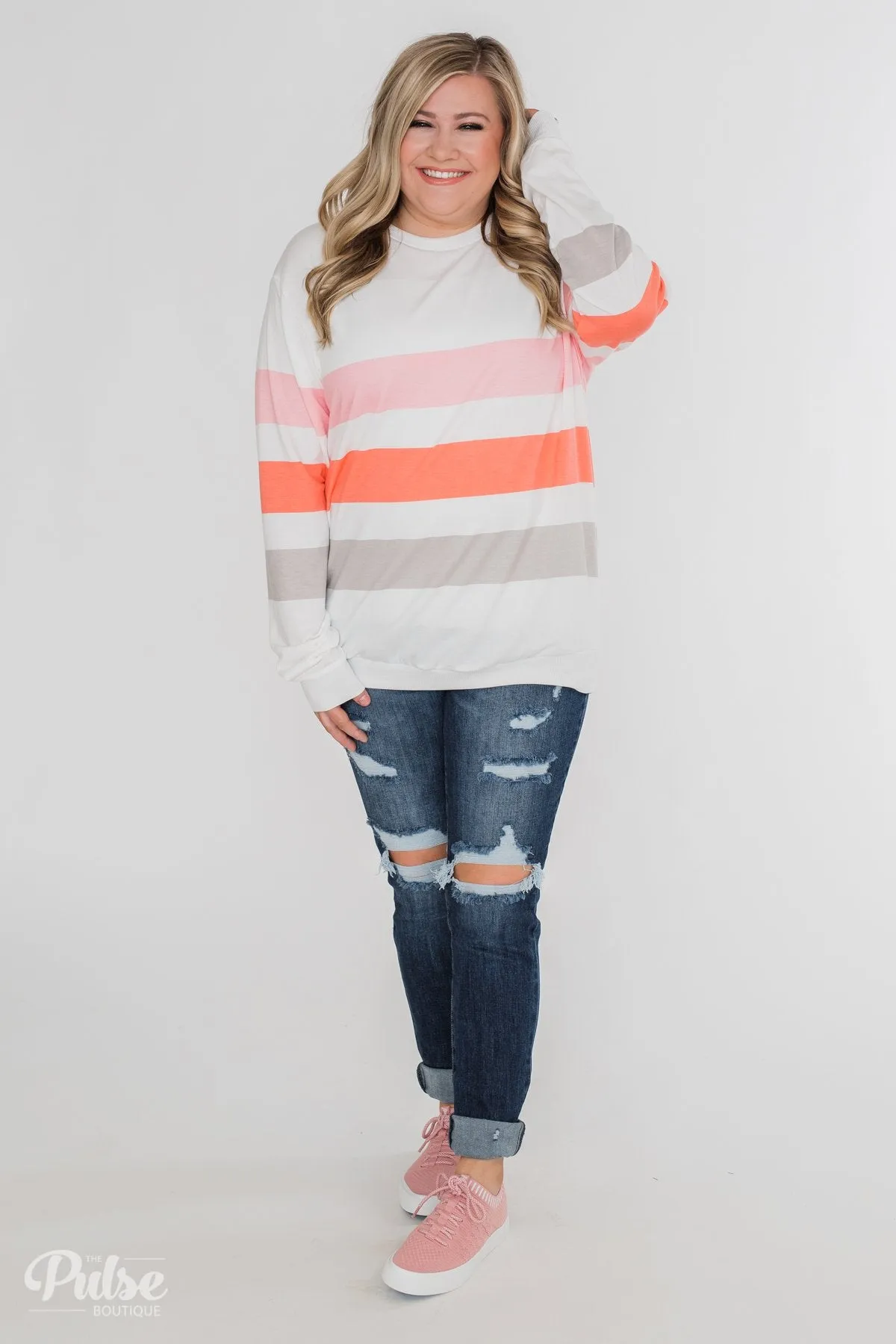 Dreaming of Spring Striped Pullover Top- Ivory