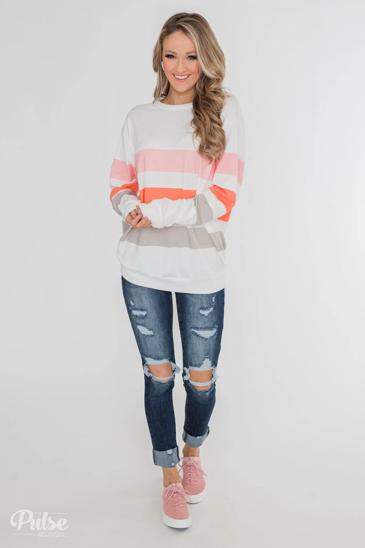 Dreaming of Spring Striped Pullover Top- Ivory