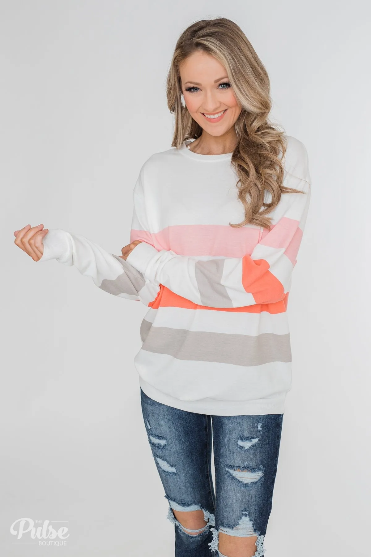 Dreaming of Spring Striped Pullover Top- Ivory