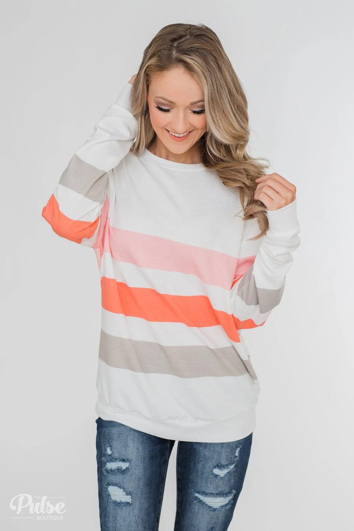 Dreaming of Spring Striped Pullover Top- Ivory