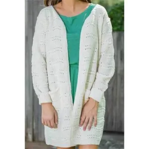 Elegant Solid Color V-Neck Hollow Out Long Cardigan For Women - Off-white One Size(fit Size Xs To M)