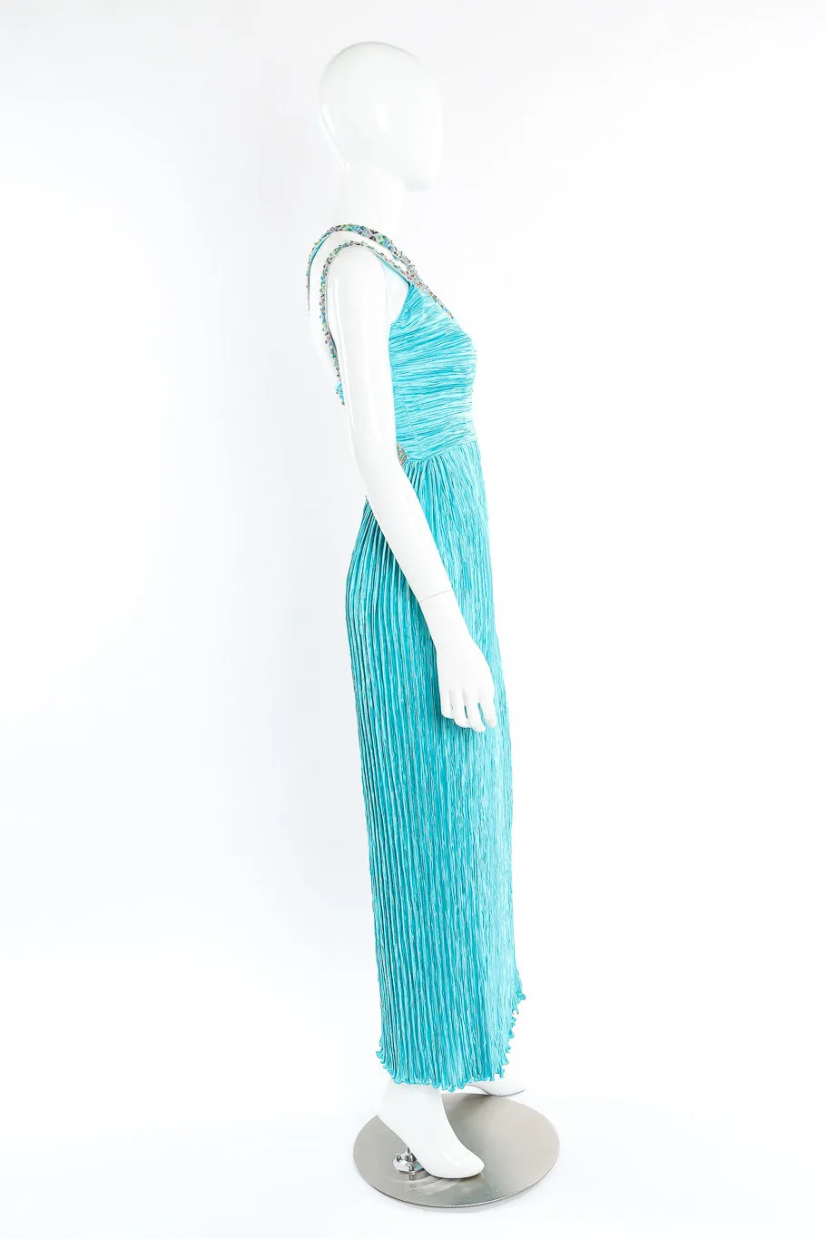 Embellished Pleated Halter Gown