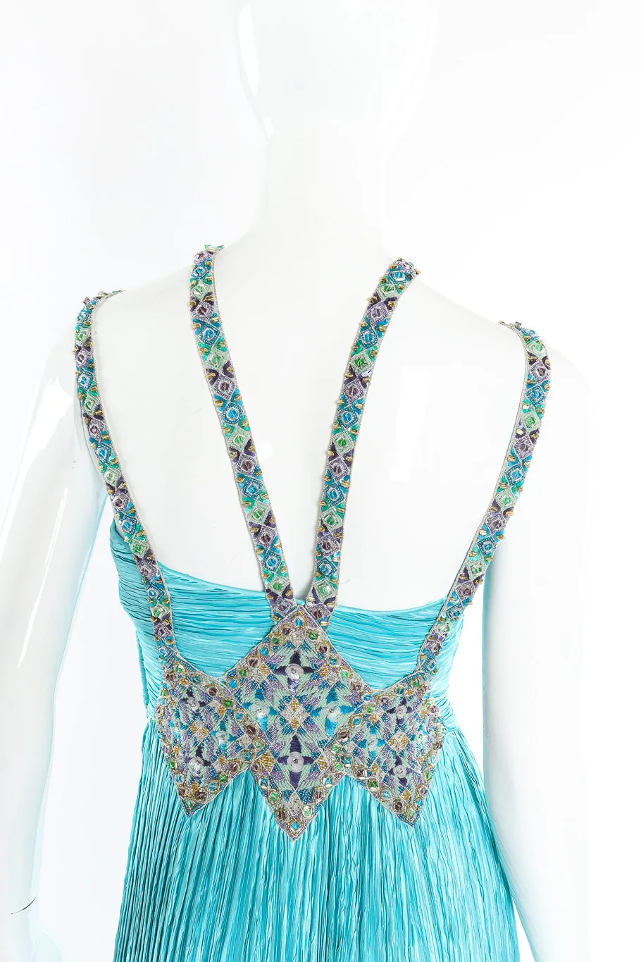 Embellished Pleated Halter Gown