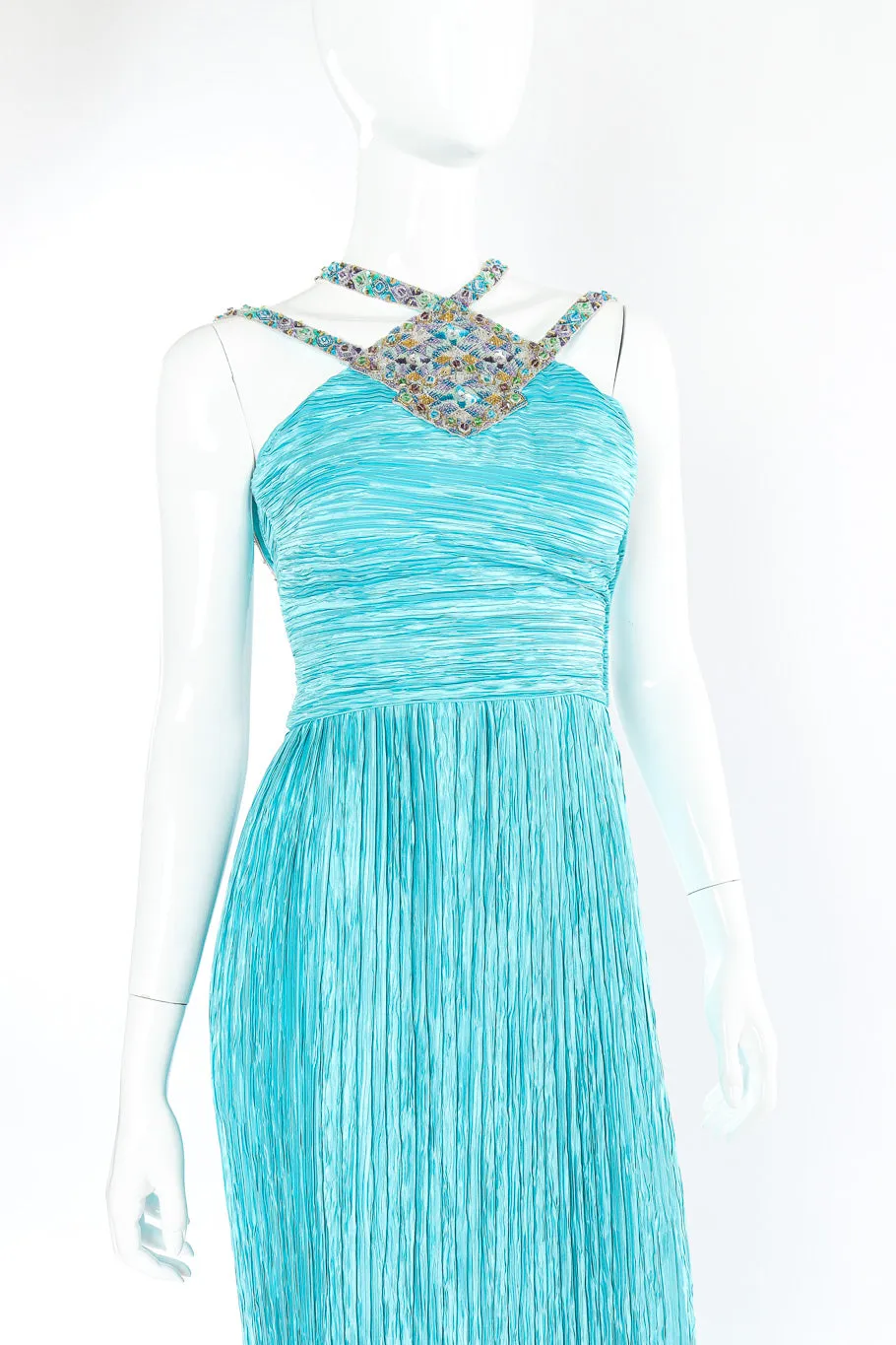 Embellished Pleated Halter Gown