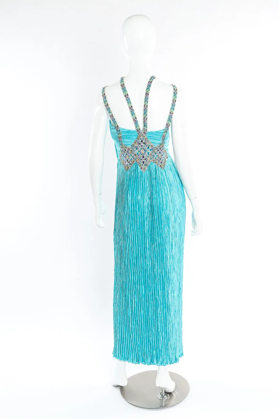 Embellished Pleated Halter Gown