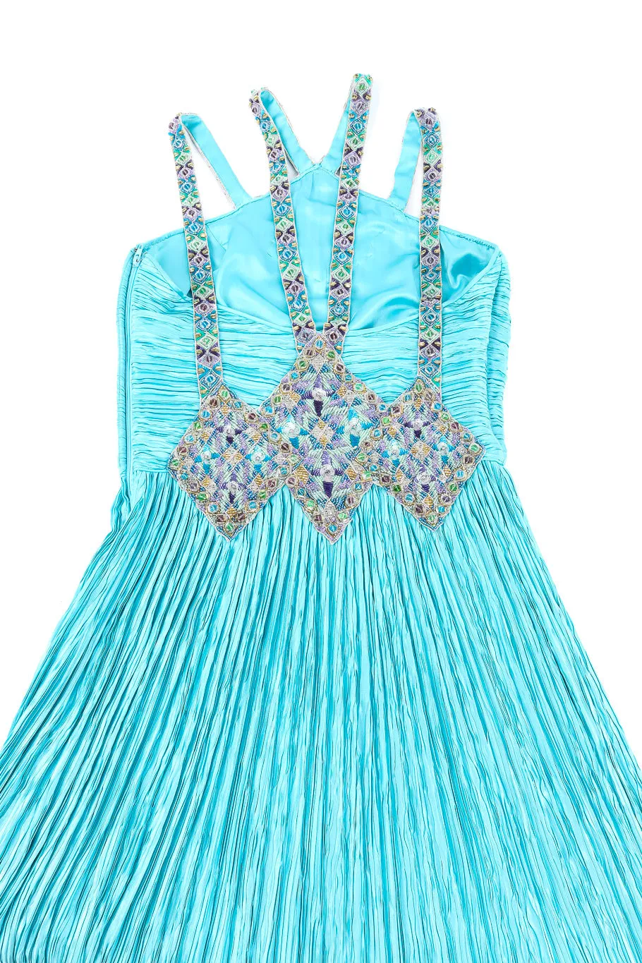 Embellished Pleated Halter Gown