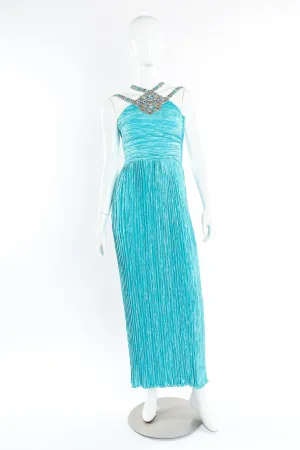 Embellished Pleated Halter Gown