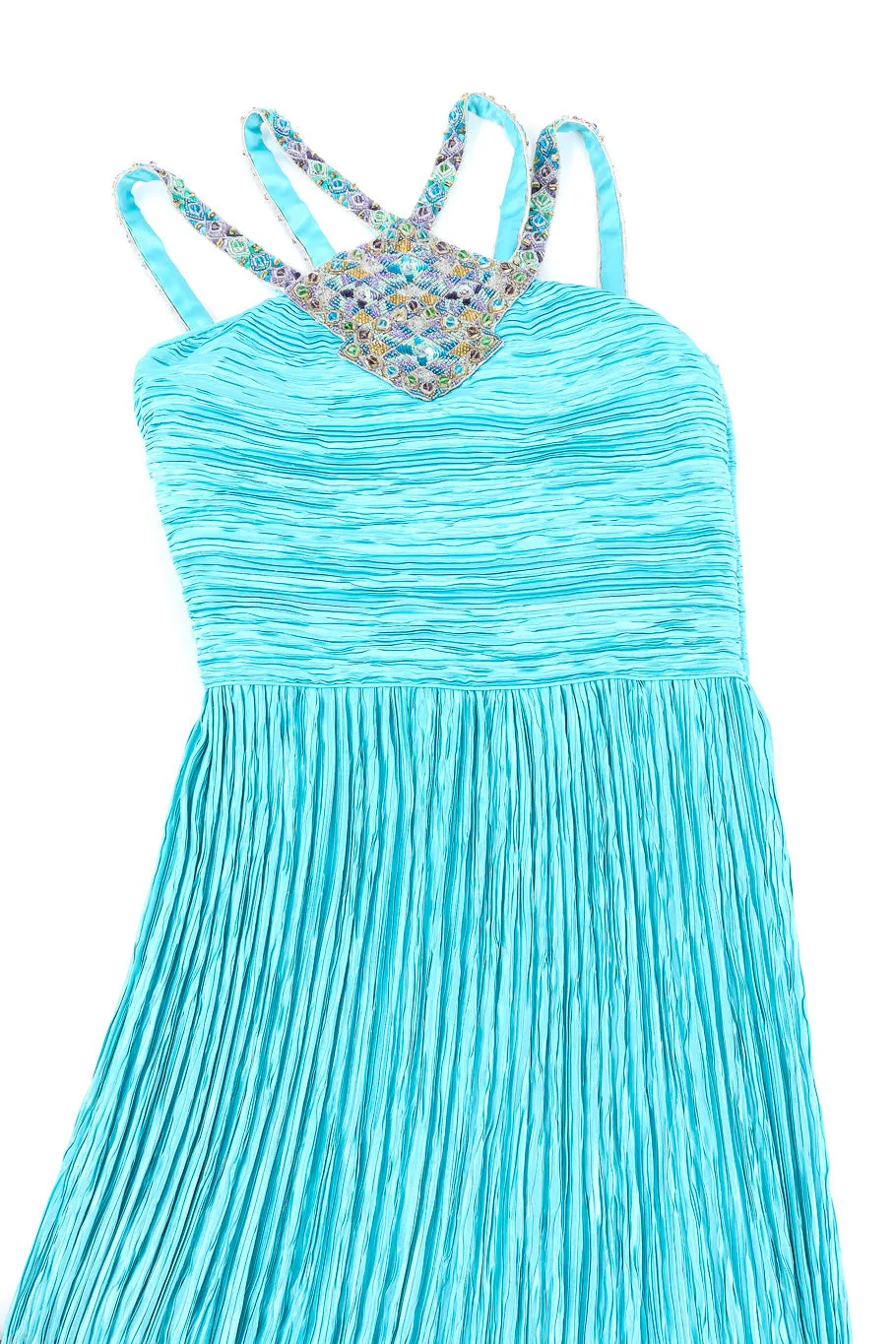 Embellished Pleated Halter Gown