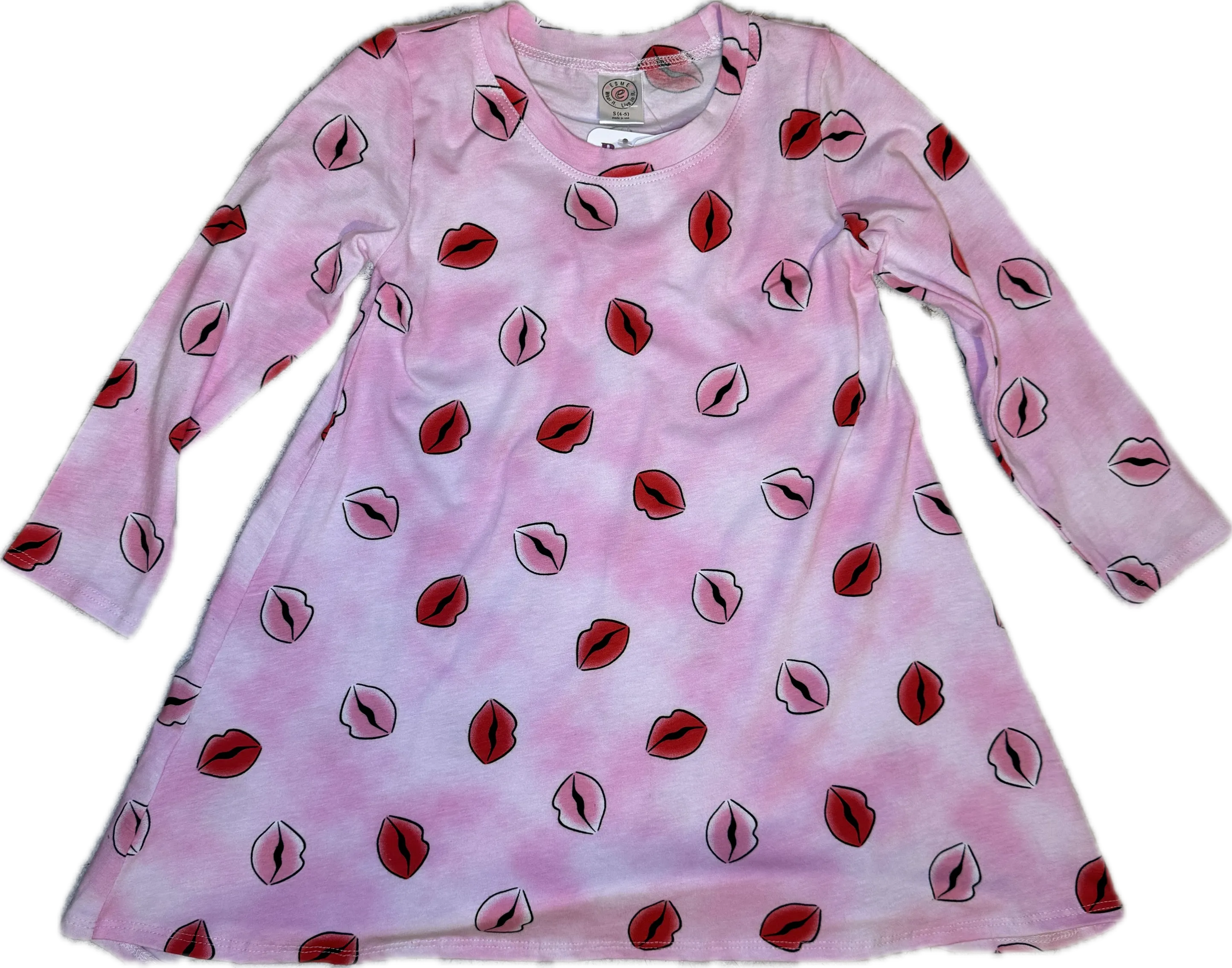 esme- Red & Pink Kiss Long Sleeve Hi- Low Dress
