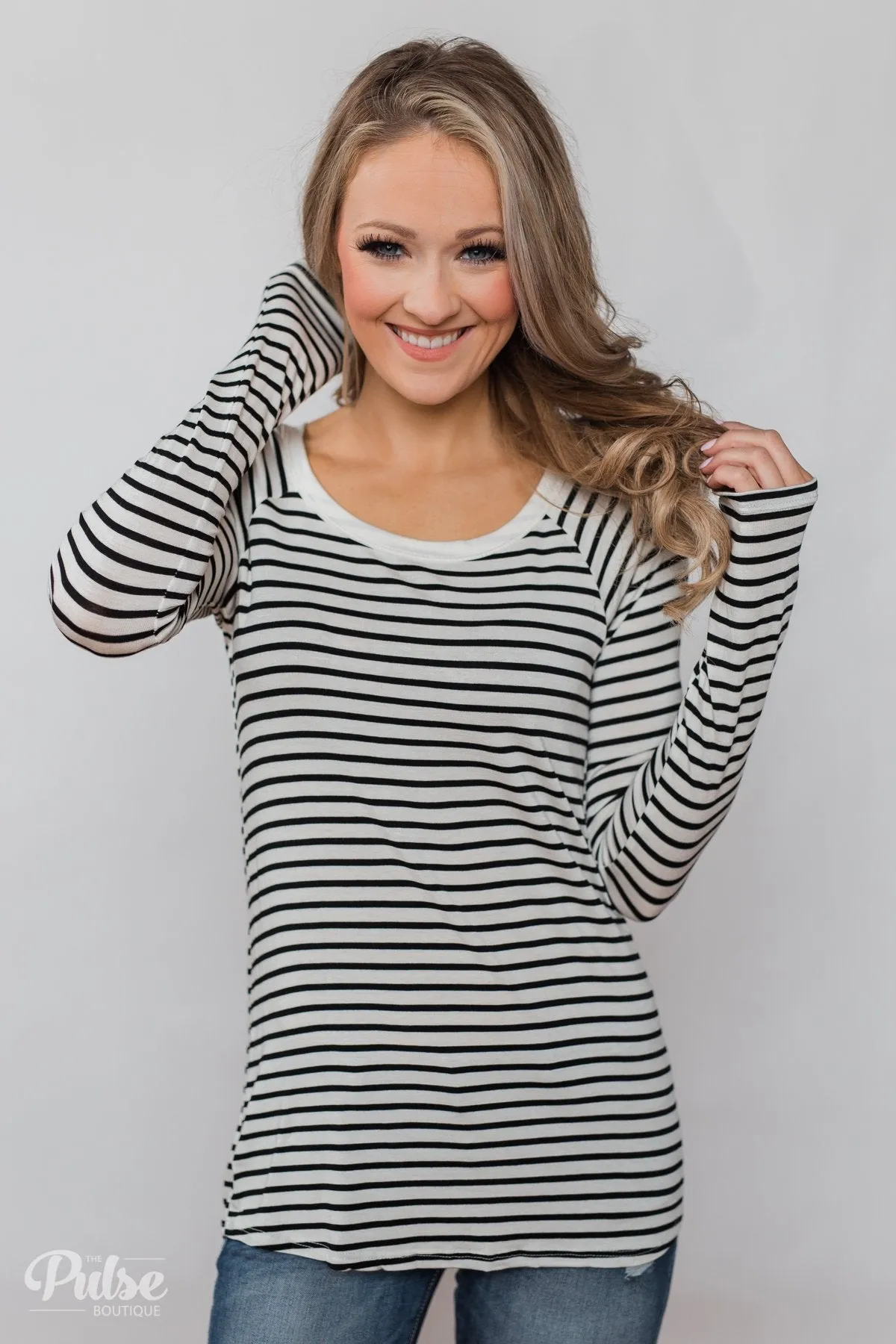 Everyday Striped Long Sleeve Top- White & Black