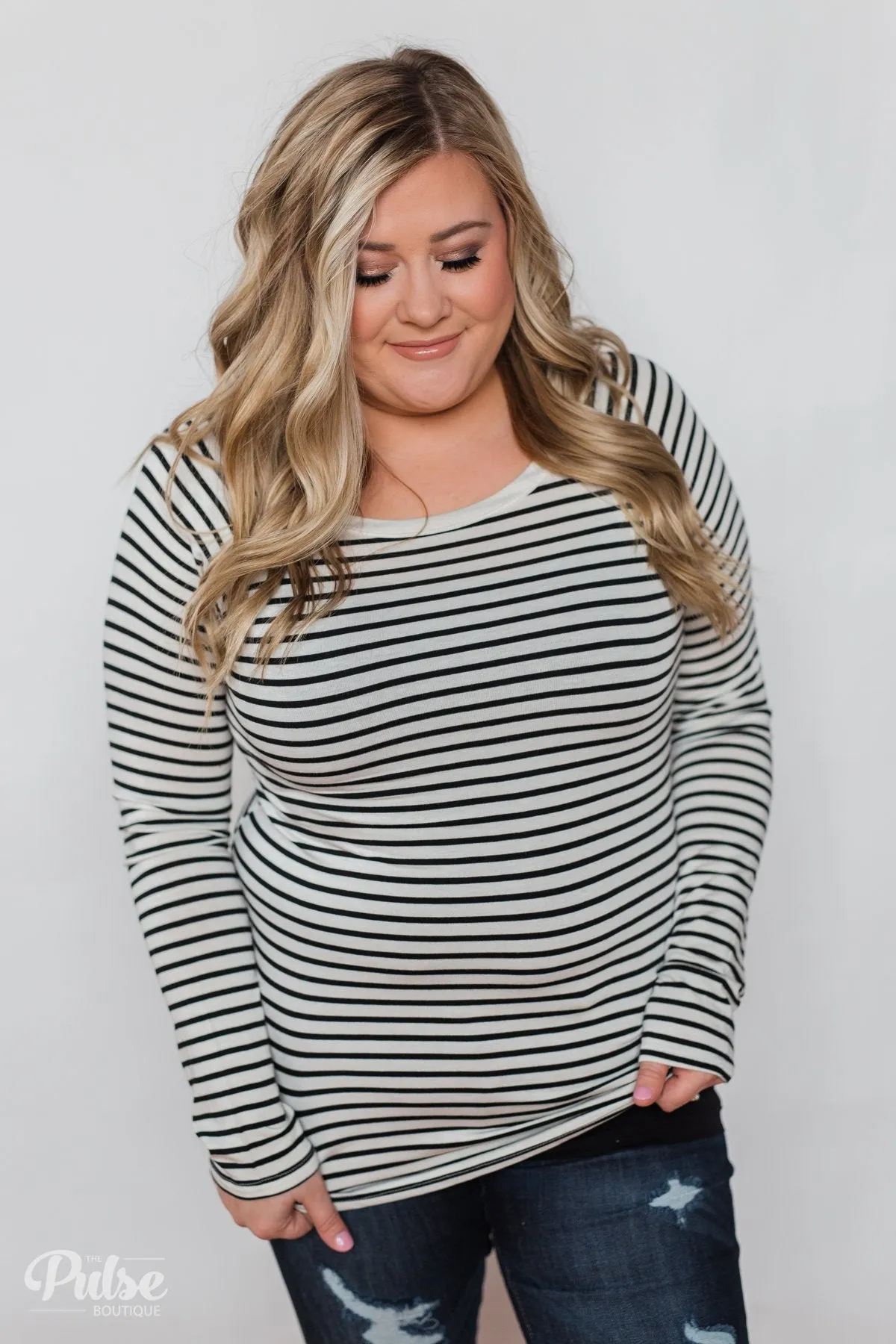 Everyday Striped Long Sleeve Top- White & Black
