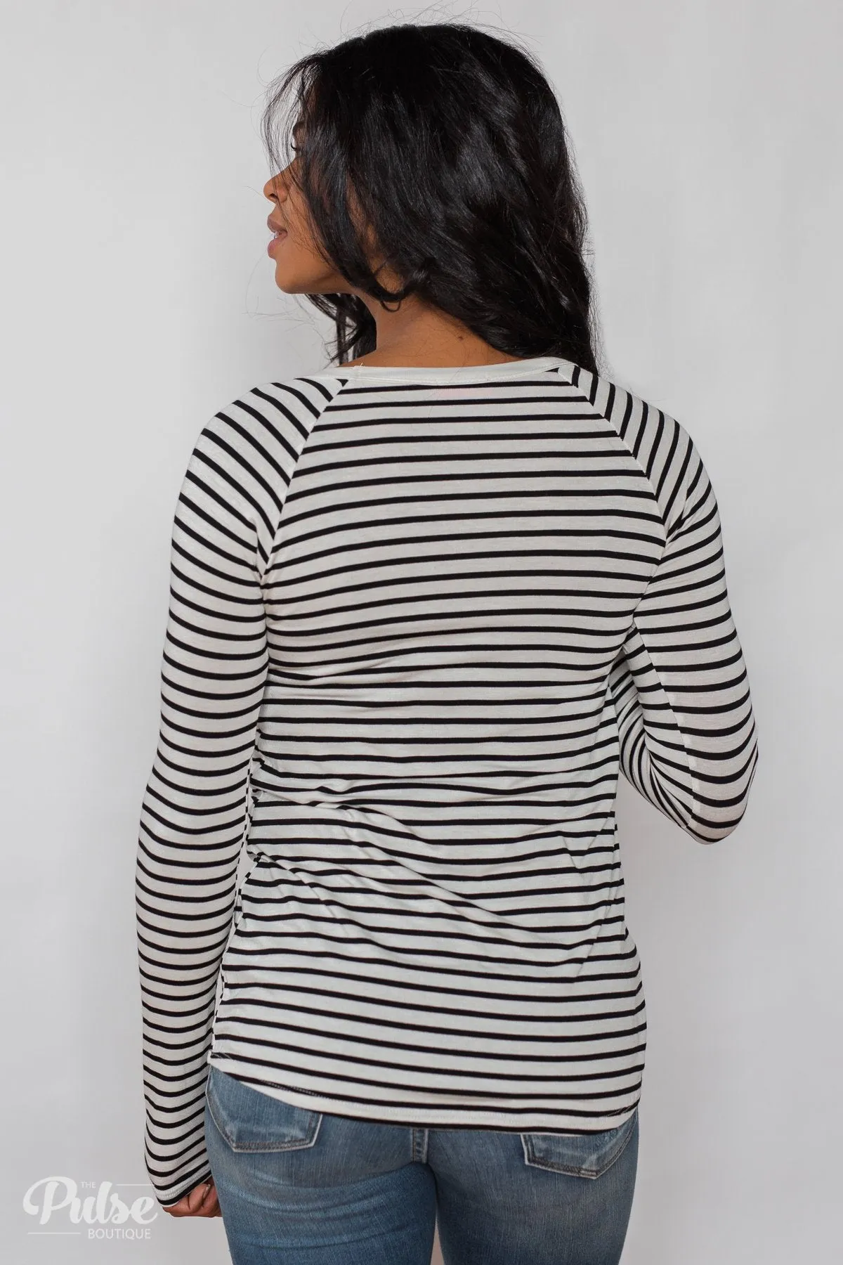 Everyday Striped Long Sleeve Top- White & Black